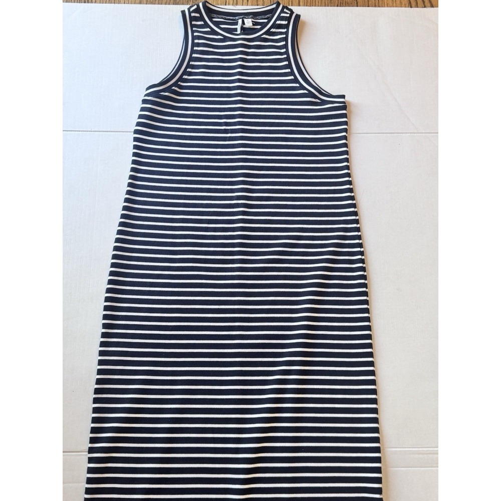 Nordstrom Women's Size Small Stretch Cotton Ribbed Tank Navy Striped - Picture 5 of 10
